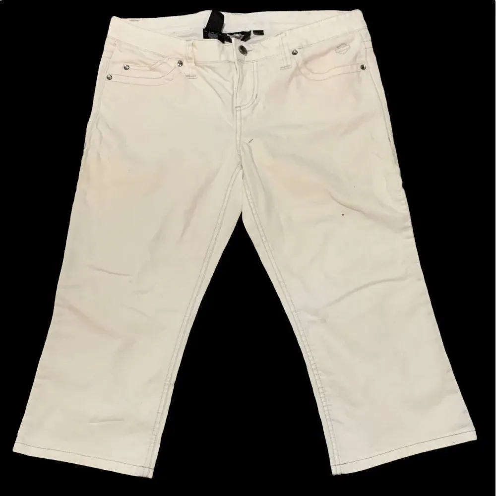 Cute Harley Davidson Capri Pants Women Size 10 Off-White 21" Inseam Biker Jeans